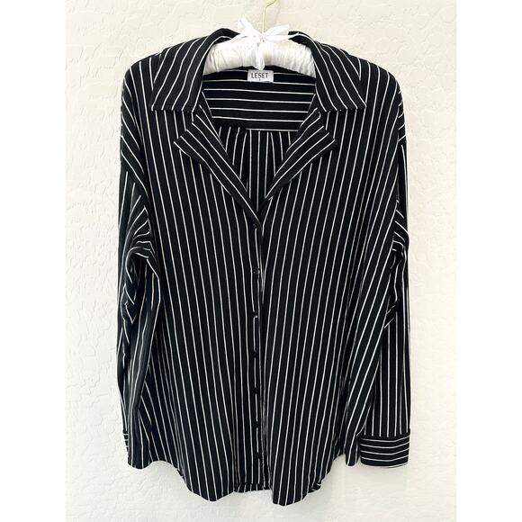 LESET | Striped Button Down Shirt Black White Long Sleeve Women’s | Size Small - Picture 1 of 7
